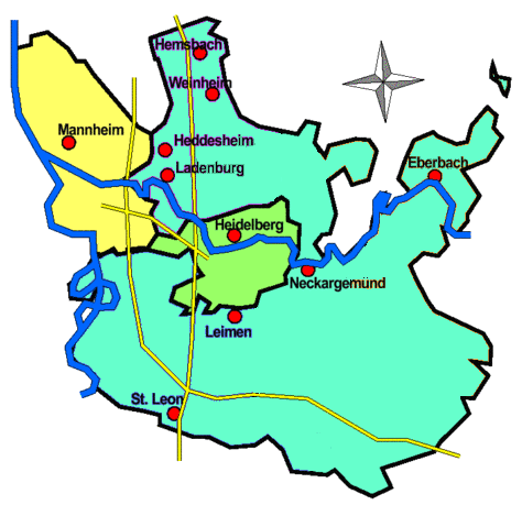 Das Einsatzgebiet des Wasser-Rettungsdienstes Nordbaden - der Rhein-Neckar-Raum mit den beiden Bezirken Mannheim und Rhein-Neckar.